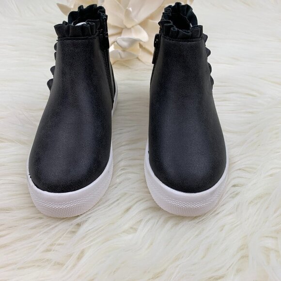 Black Sneaker Booties With Adorable Ruffle and Shimmery Elastic Detail NWT - Picture 5 of 8